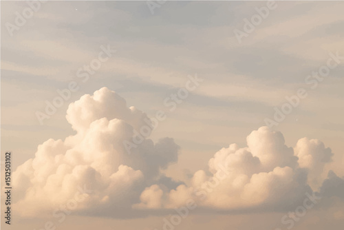 A vector illustration of fluffy clouds set against a gradient sky. The sky transitions from a soft white and grey tone in the upper corners to a light blue in the center.
