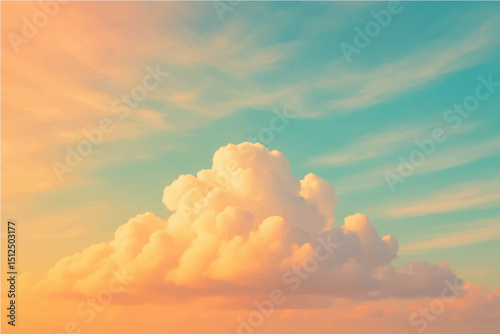 A vector illustration of fluffy clouds set against a gradient sky. The sky transitions from a soft peach tone in the upper corner to a light blue in the center, with a light orange shade in the lower 