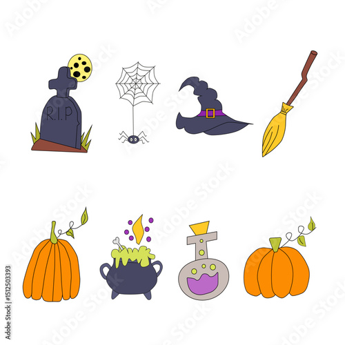 colorful halloween set. hand drawn vector.