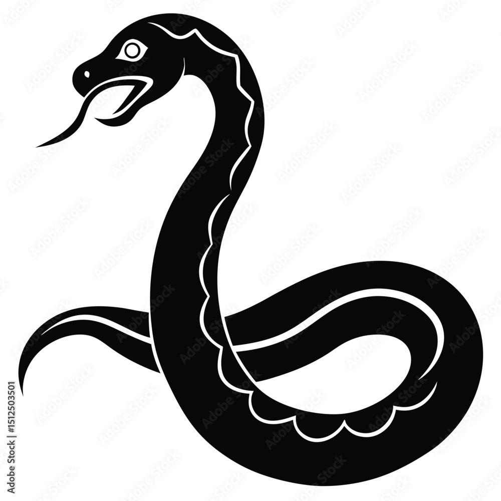 Naklejka premium Cobra snake silhouette vector art illustration black, snake graphic icon snake black silhouette isolate vector, Coiled snake silhouette vector illustration of a cartoon of a snake vector illustration.