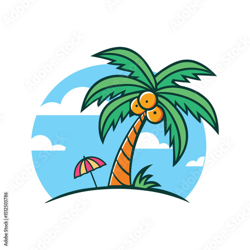 Coconut Tree and Palm on Tropical Beach Logo Design. EPS 10