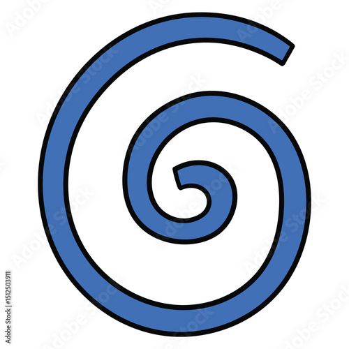 Hand drawn cartoon blue spiral line on white background.