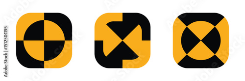 Set of crash test symbol icons on white background. Crash test warning symbol. Automotive hazard sign. Impact assessment icon. Crash simulation icon.