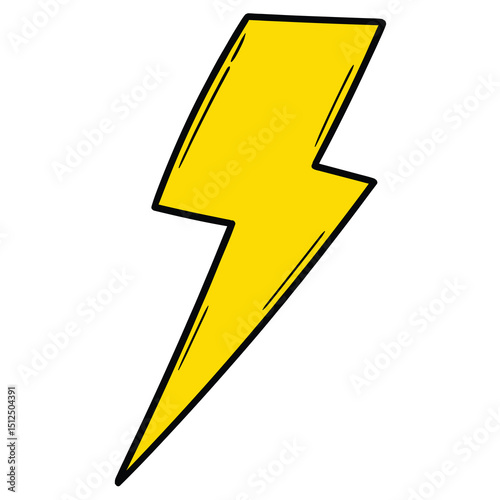 Hand drawn cartoon lightning bolt on white background.