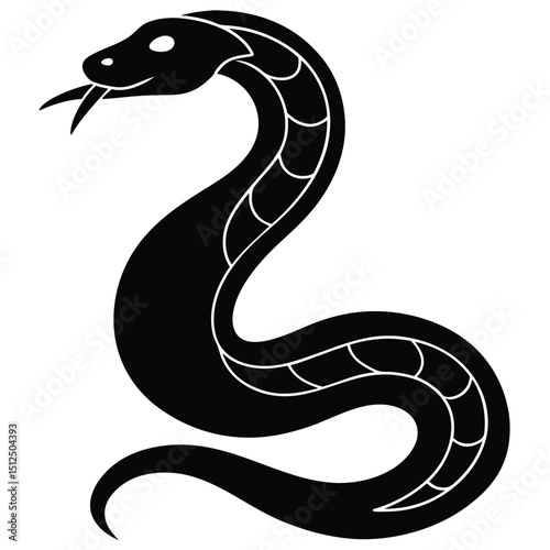 Cobra snake silhouette vector art illustration black, snake graphic icon snake black silhouette isolate vector, Coiled snake silhouette vector illustration of a cartoon of a snake vector illustration.
