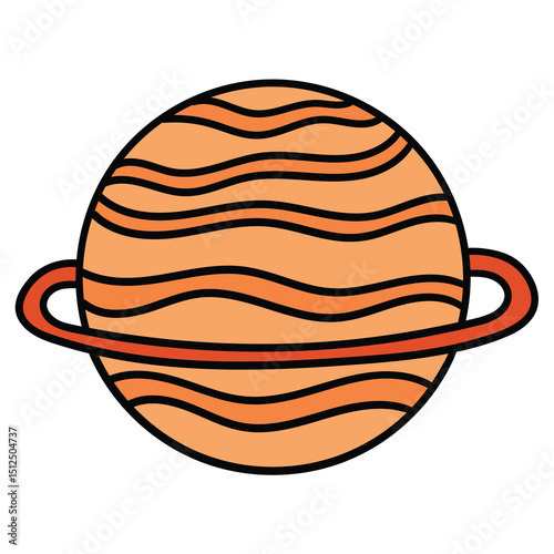 Hand drawn cartoon saturn planet on white background.