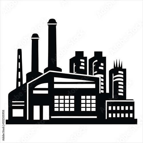 Automation Factory silhouette, emphasizing technological advancement in production – Factory illustration