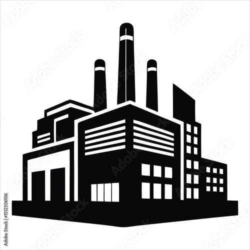 Automation Factory silhouette, emphasizing technological advancement in production – Factory illustration