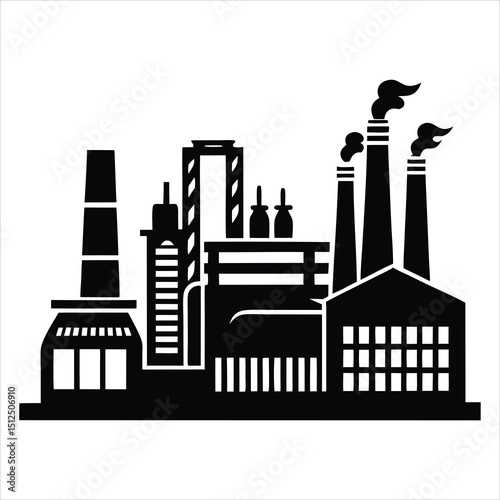 Automation Factory silhouette, emphasizing technological advancement in production – Factory illustration