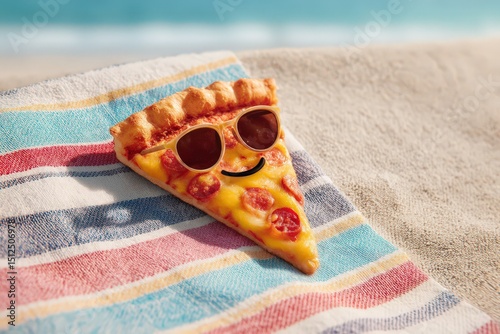 Sunny slice of pizza enjoys a lazy day by the poolside wearing cool shades
