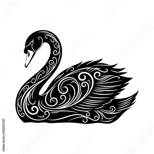 Stylized Swan Artwork with Decorative Elements