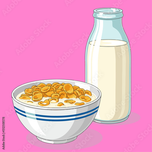cereal and milk vector illustration