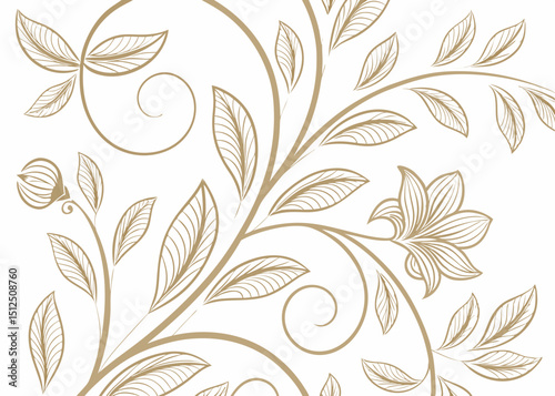 Jungle botanical theme in Art Deco vector wallpaper. Baroque floral ornament with vintage hand drawn leaves. Wavy elegant pattern. Luxury background design for refined illustration.

