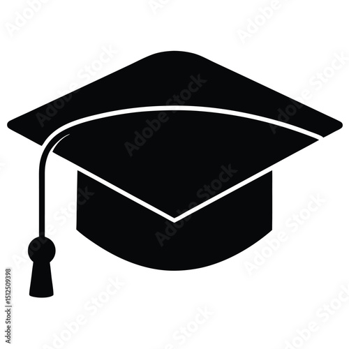 Degrees Hat Silhouette, graduation cap silhouette, black and white silhouette, vector and illustration, School Cap, Graduation cap vector icon black color education, Graduation Celebration.
