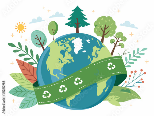 Earth wrapped in green ribbon