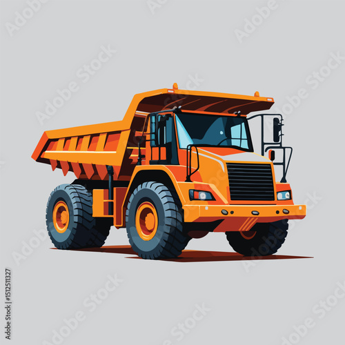 Orange heavy duty mining dump truck illustration