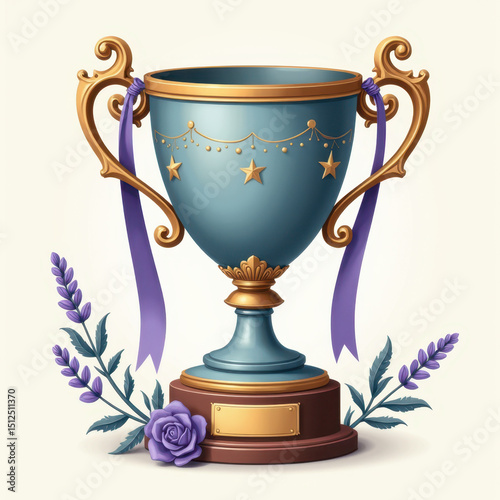 Trophy decorated with ribbons and flowers in elegant style  