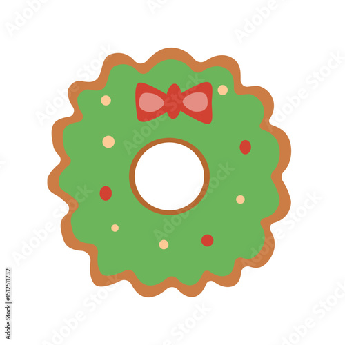 Hand drawn Christmas gingerbread wreath on white background.