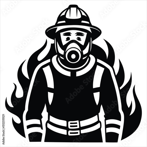 Detailed male firefighter silhouette design, emergency services, firefighter, silhouette, fireman