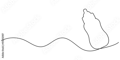 One continuous line illustration of a baby bottle, isolated on white background. Line art of baby bottle, Simple One Line Drawing of a Baby Bottle, Minimalist Child Care Design, One continuous line