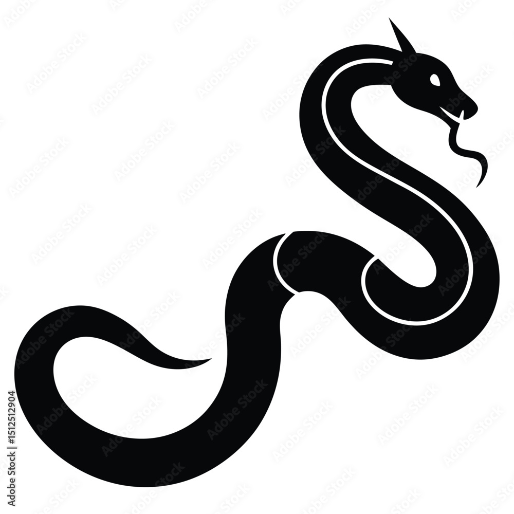 Fototapeta premium Cobra snake silhouette vector art illustration black, snake graphic icon snake black silhouette isolate vector, Coiled snake silhouette vector illustration of a cartoon of a snake vector illustration.