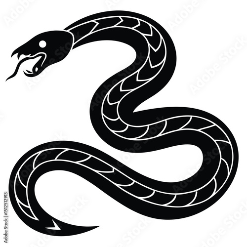 Cobra snake silhouette vector art illustration black, snake graphic icon snake black silhouette isolate vector, Coiled snake silhouette vector illustration of a cartoon of a snake vector illustration.