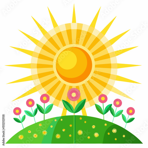 Summer Solstice Vector Illustration - Sun, Nature, Celebration, Stone Circle, Festival