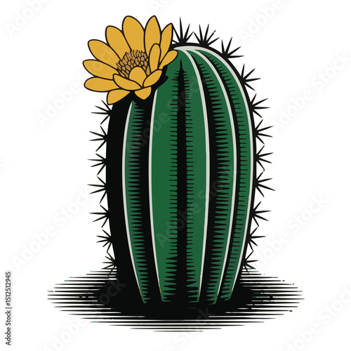 A yellow cactus flower, a blossom of desert flora, stands isolated in its pot, a testament to nature's beauty