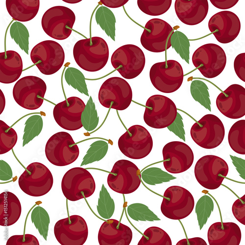 Vibrant seamless vector pattern featuring lush cherry elements and intricate foliage — ideal for fabric, packaging, wallpaper, and premium digital designs with a fresh, natural feel.