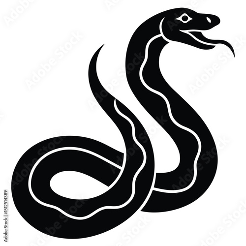 Cobra snake silhouette vector art illustration black, snake graphic icon snake black silhouette isolate vector, Coiled snake silhouette vector illustration of a cartoon of a snake vector illustration.