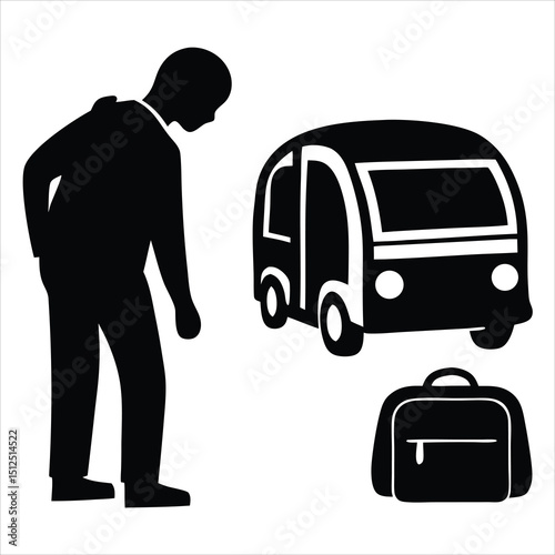 school bus icon line art silhouette vector illustration