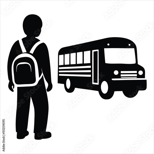 school bus icon line art silhouette vector illustration