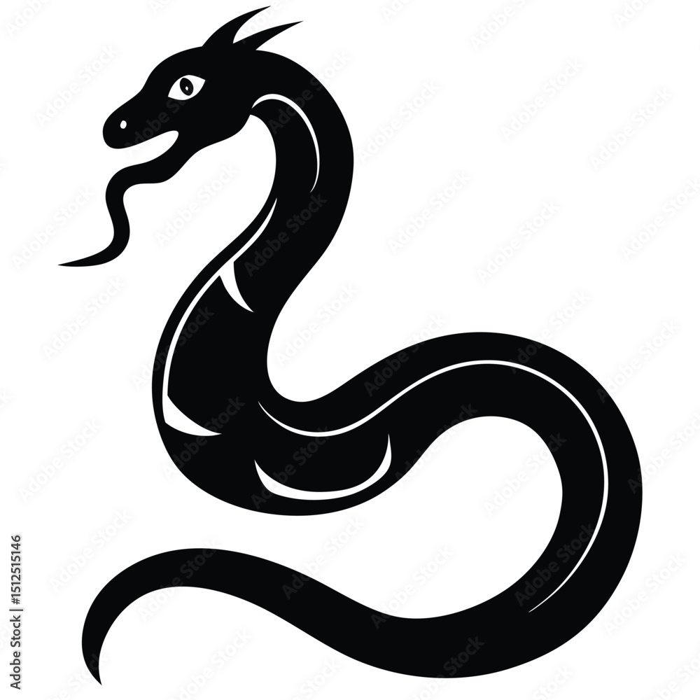 Fototapeta premium Cobra snake silhouette vector art illustration black, snake graphic icon snake black silhouette isolate vector, Coiled snake silhouette vector illustration of a cartoon of a snake vector illustration.