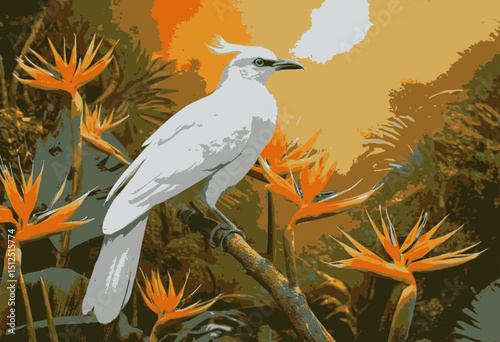 Ave del paraiso en la selva , 12 colores