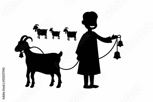 silhouette of aboy  with a goat