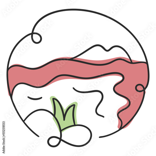 Nature scenery lake and plants pink doodle