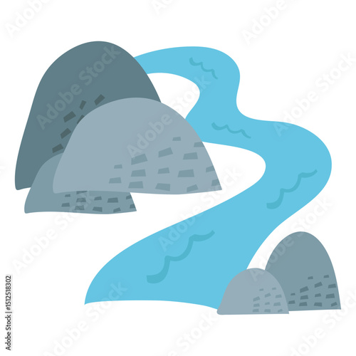 Nature scenery river and rocks semi flat
