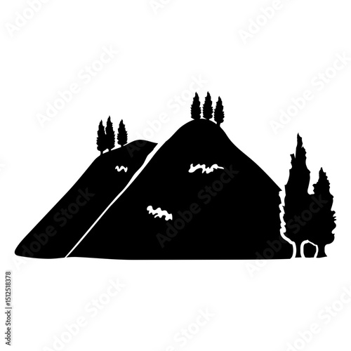 Hills and trees cut out landscape