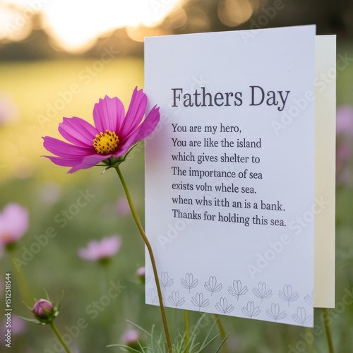 Fathers day card sweet poem pink flower