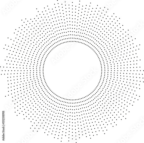 Circular pattern of irregular dotted rays radiating from an empty central area, forming a textured composition.