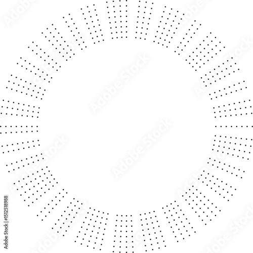 Circular texture with medium-sized dotted rays radiating outward from a central empty area, forming a balanced geometric pattern.