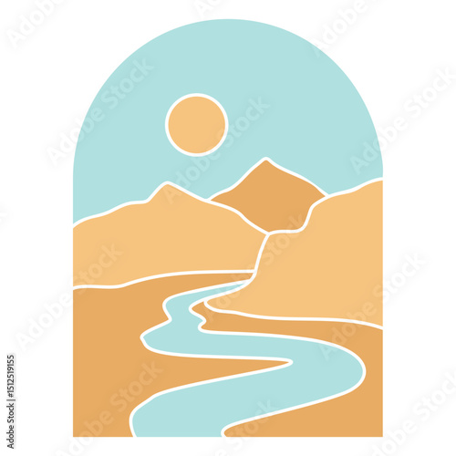 Cartoon illustration of a river in the desert