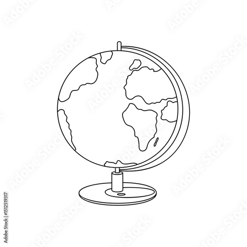 Globe simple minimalist hand drawn outline vector illustration, planet Earth miniature representation with oceans and continents accessory for geography classroom, educational, travel, design use