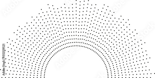 Irregular dotted rays create a semi-circle with an empty circular center.