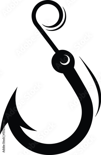 Fish hook icon, fishing tackle silhouette, simple hook vector, marine equipment symbol
