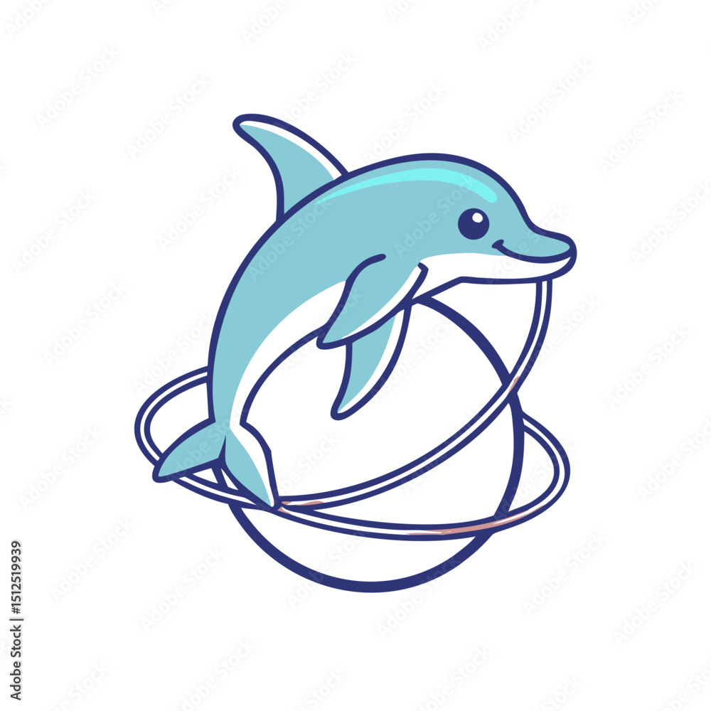 Naklejka premium Playful dolphin jumping through hoops vector illustration