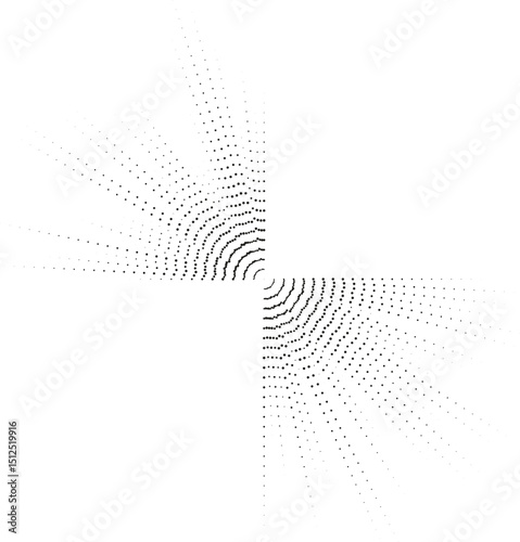 Two long dotted beams taper outward, radiating from the center.