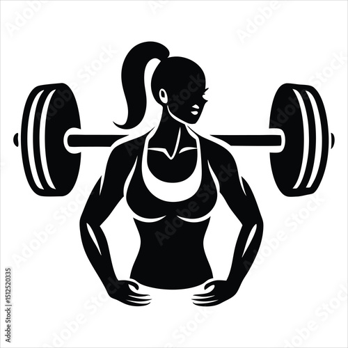 Silhouette of Woman Lifting Barbell, Weight Training, Fitness Girl Lifting Heavy Barbell Vector Illustration