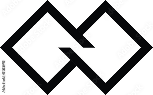 two overlapping diamond shapes interlocking geometric symbol connection unity linkage black outline design pattern ISOLATED ON WHITE BACKGROUND.