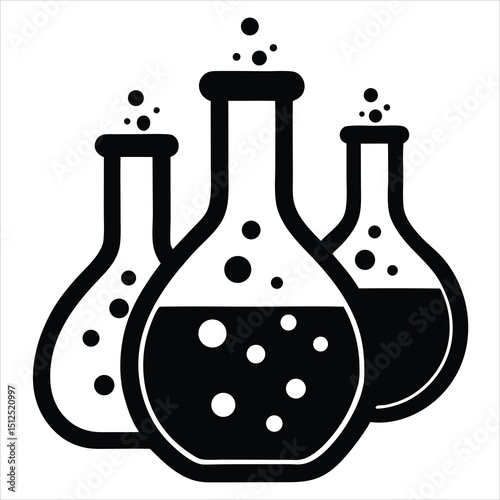 laboratory flask silhouette line art vector illustration, test tube lab silhouette vector art illustration